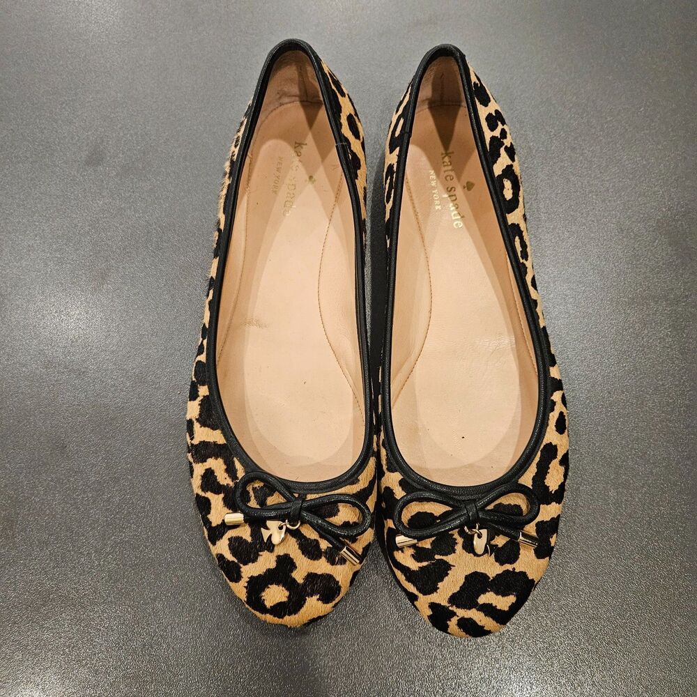 Kate Spade New York Willa Leopard Calf Hair Ballet Flats Women Sz 9 1/2M Charm